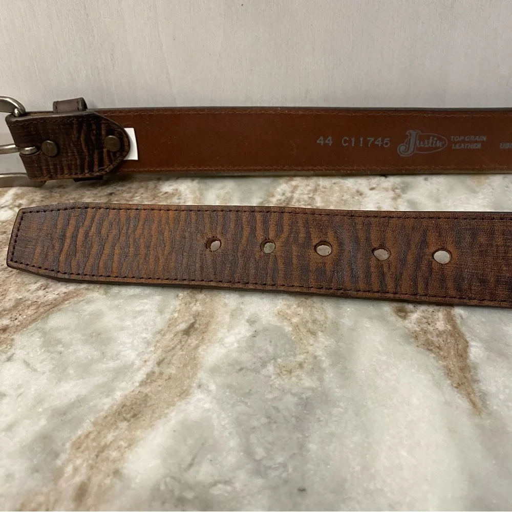 Justin Bomber Brown Top Grain Leather Belt 44 EUC